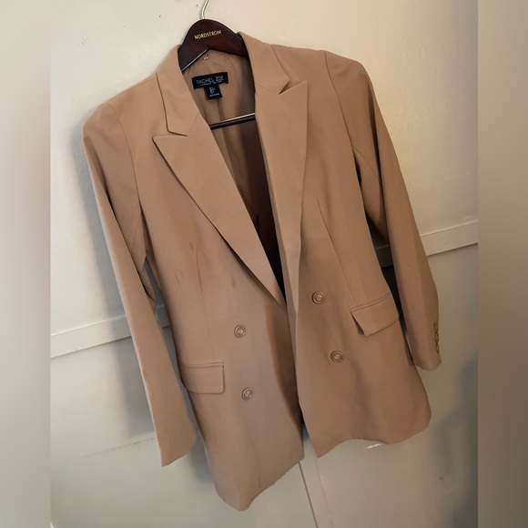 Silky soft butting down open front beige tan oversized blazer - Picture 2 of 6